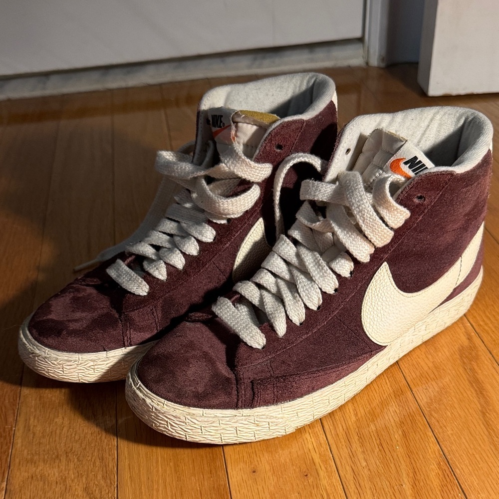 Nike Maroon and Cream High-Top Sneakers
